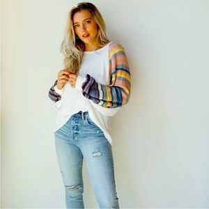 Free People Rainbow Dreams White Striped Sweater